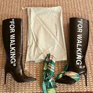Brand New!!! Off-White “FOR-WALKING” black knee high boots Size 36